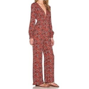 Free People Some Like It Hot Womens 4 Jumpsuit Floral Boho V-Neck Long Sleeve